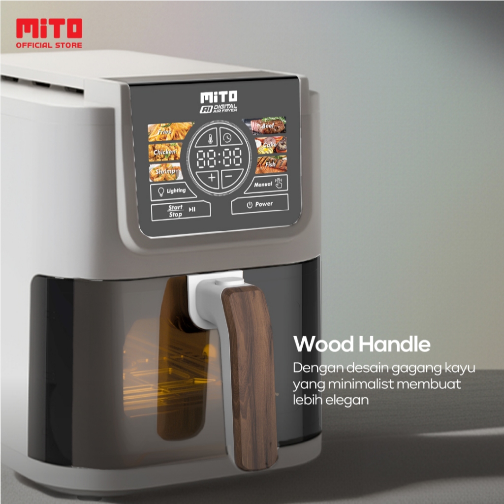 Panel sentuh digital dan gagang bermotif kayu MITO Air Fryer AF6